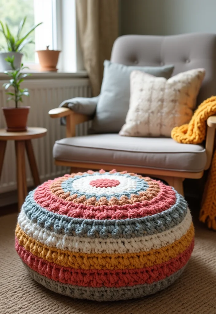 25 Beginner-Friendly Crochet Patterns for Beginners You Can Learn Today - 17. Charming Crochet Footstool