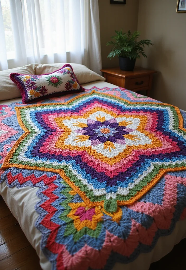 25 Cozy 6 Day Star Blanket Crochet Ideas You Should Try - 20. Granny Square Star Blanket