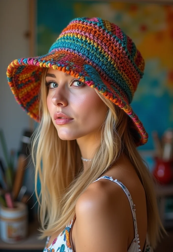 25 Fun Crochet Bucket Hat Free Pattern Ideas Everyone Loves - 18. The Artistic Painted Bucket Hat