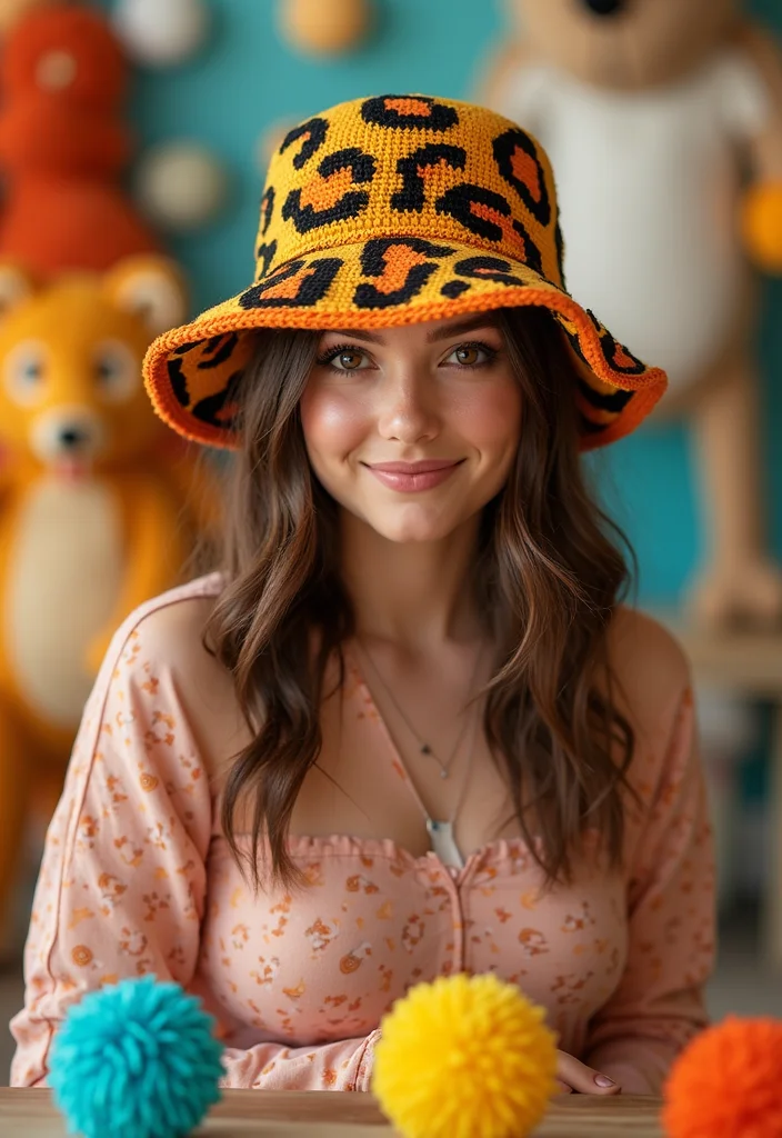 25 Fun Crochet Bucket Hat Free Pattern Ideas Everyone Loves - 19. The Funky Animal Print Bucket Hat