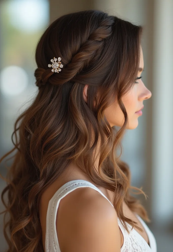 25 Gorgeous Half Braids Half Crochet Hairstyles to Try This Year - 1. Classic Half Braid with Loose Curls