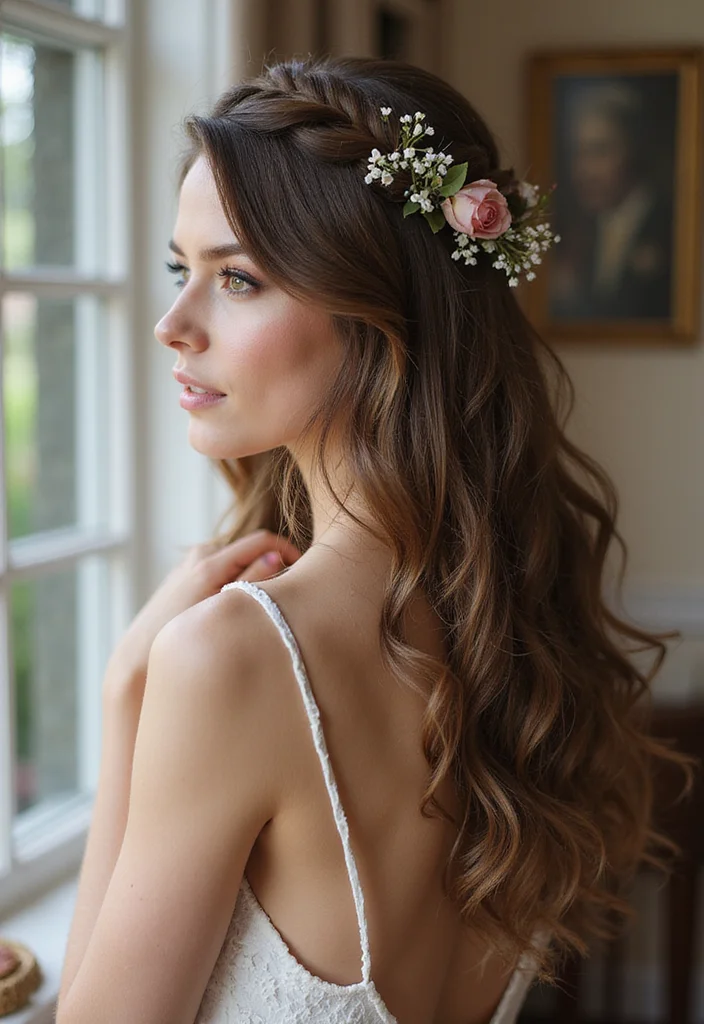 25 Gorgeous Half Braids Half Crochet Hairstyles to Try This Year - 11. Half Crown Braid with Waves