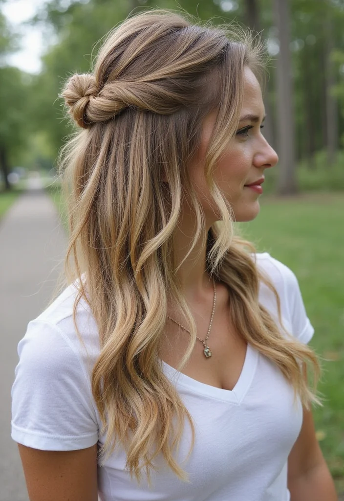 25 Gorgeous Half Braids Half Crochet Hairstyles to Try This Year - 13. Half-Down Twist with Loose Ends