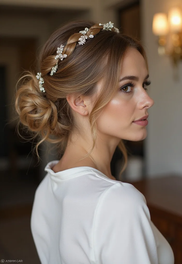 25 Gorgeous Half Braids Half Crochet Hairstyles to Try This Year - 14. Elegant Updo with Braided Halo