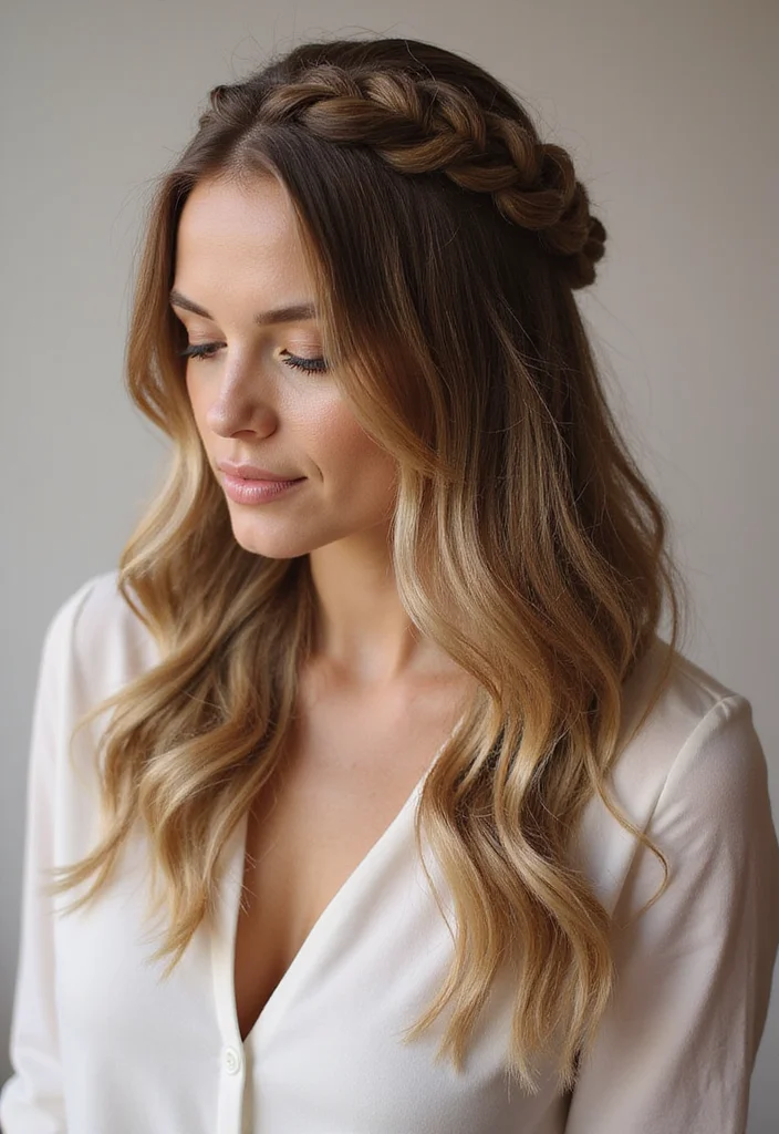 25 Gorgeous Half Braids Half Crochet Hairstyles to Try This Year - 19. Textured Half Braid with Waves