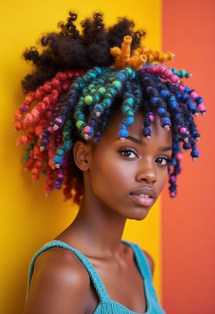 25 Gorgeous Half Braids Half Crochet Hairstyles to Try This Year - 2. Colorful Crochet Curls