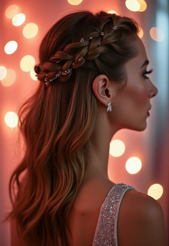 25 Gorgeous Half Braids Half Crochet Hairstyles to Try This Year - 22. Half Braid with Glitter Highlights