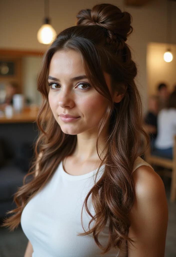 25 Gorgeous Half Braids Half Crochet Hairstyles to Try This Year - 24. Stylish Half Bun with Braids