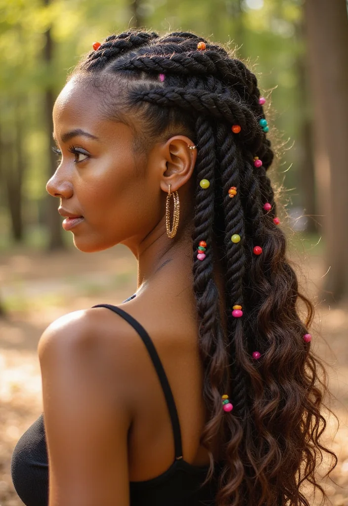 25 Gorgeous Half Braids Half Crochet Hairstyles to Try This Year - 5. Twisted Half Braids with Beads