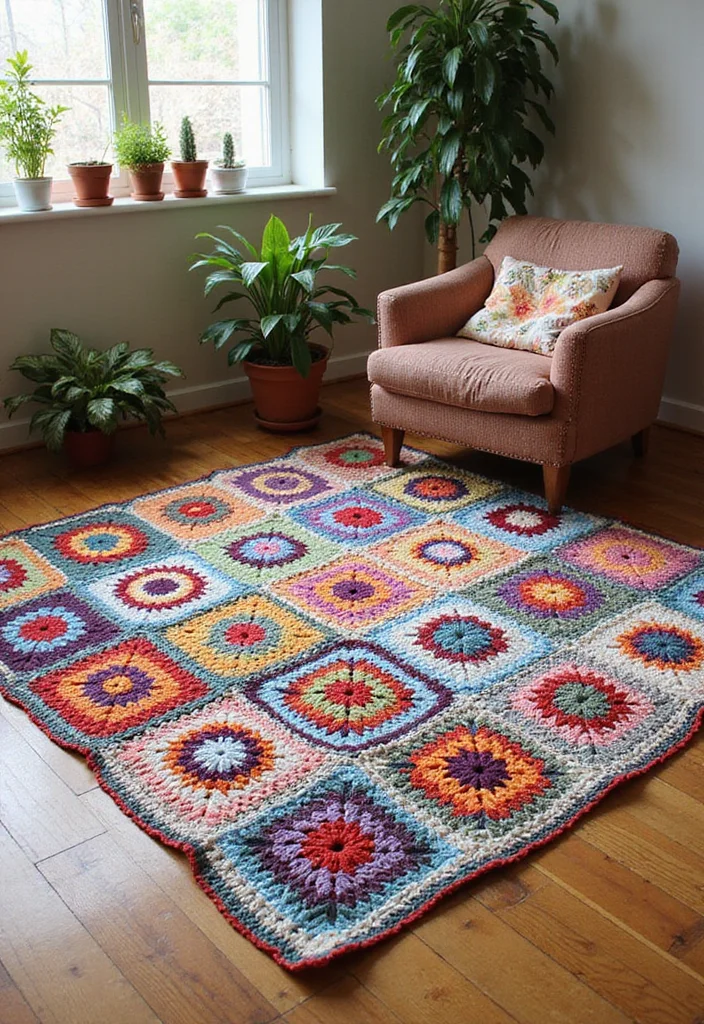25+ Ideas on How to Crochet a Granny Square You’ll Love Trying - 12. Granny Square Rugs