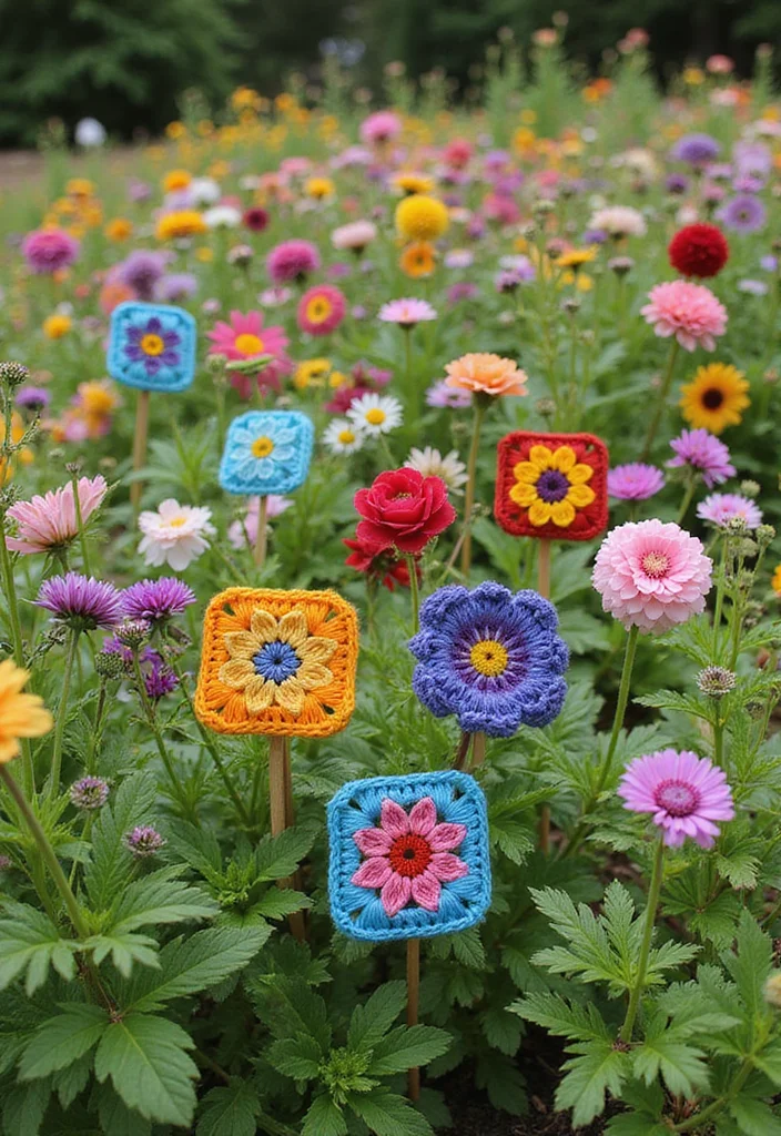 25+ Ideas on How to Crochet a Granny Square You’ll Love Trying - 15. Granny Square Garden Decorations