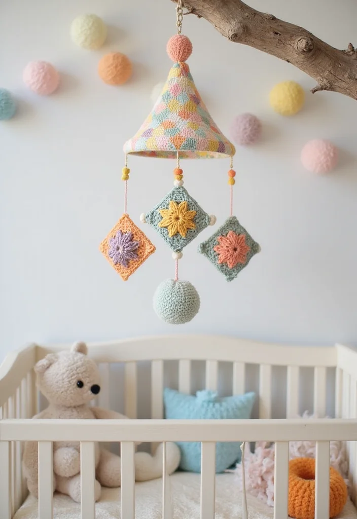 25+ Ideas on How to Crochet a Granny Square You’ll Love Trying - 20. Granny Square Baby Mobile