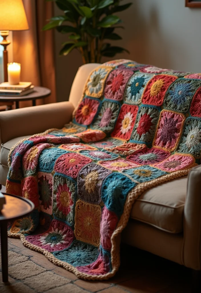 25+ Ideas on How to Crochet a Granny Square You’ll Love Trying - 21. Granny Square Sofa Throw