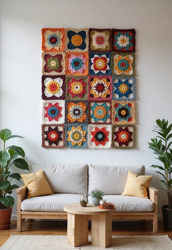 25+ Ideas on How to Crochet a Granny Square You’ll Love Trying - 23. Granny Square Wall Art