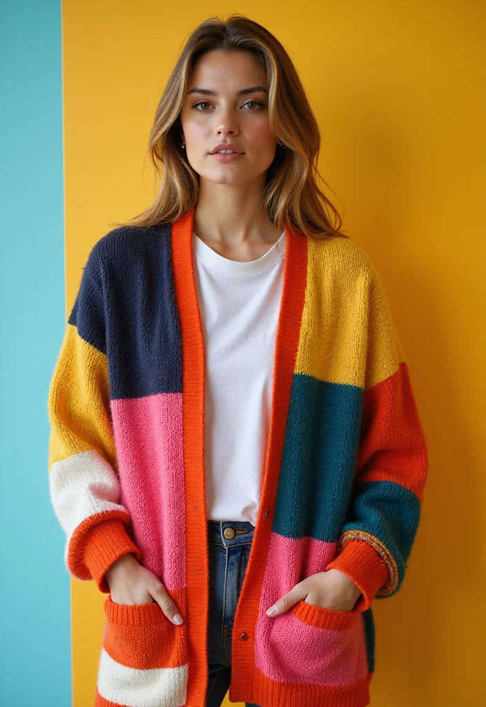 25 Stylish Crochet Cardigan Pattern Free Designs for All Seasons - 7. Color Block Cardi