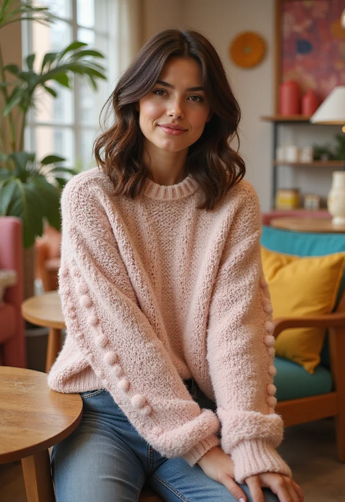 25 Warm Crochet Sweater Pattern Free Ideas for Cozy Days - 15. The Pompom Sweater