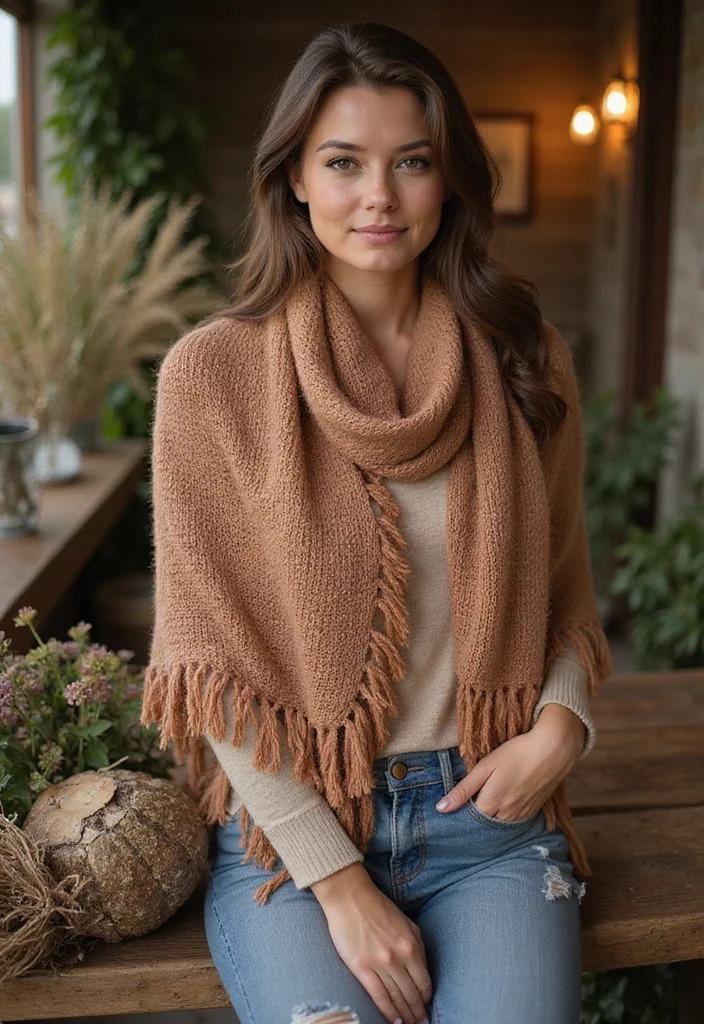 26 Gorgeous Crochet Shawl Pattern Free Ideas for Elegant Outfits - 14. Rustic Farmhouse Shawl