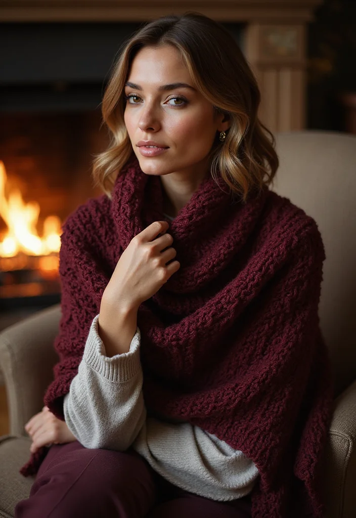 26 Gorgeous Crochet Shawl Pattern Free Ideas for Elegant Outfits - 5. Chunky Knit Shawl