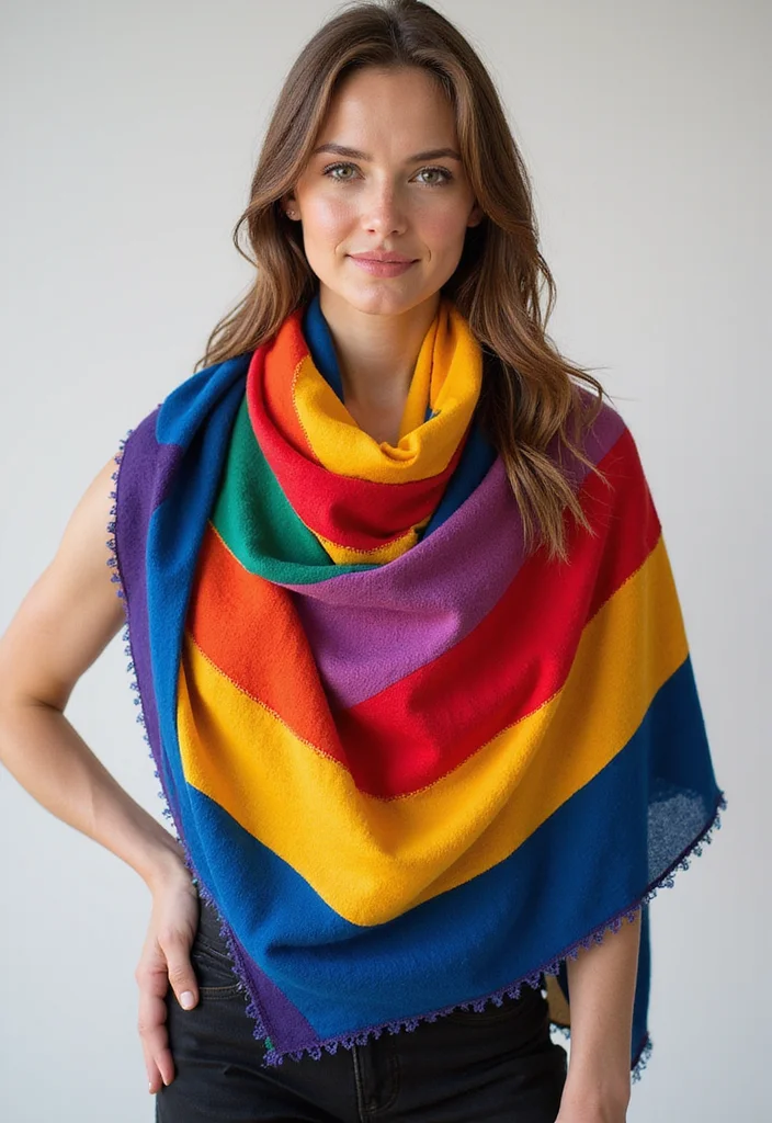 26 Gorgeous Crochet Shawl Pattern Free Ideas for Elegant Outfits - 7. Color Block Shawl