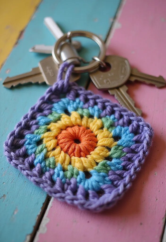 26 Granny Square Crochet Patterns Free Collections for Every Skill Level - 14. Granny Square Keychain