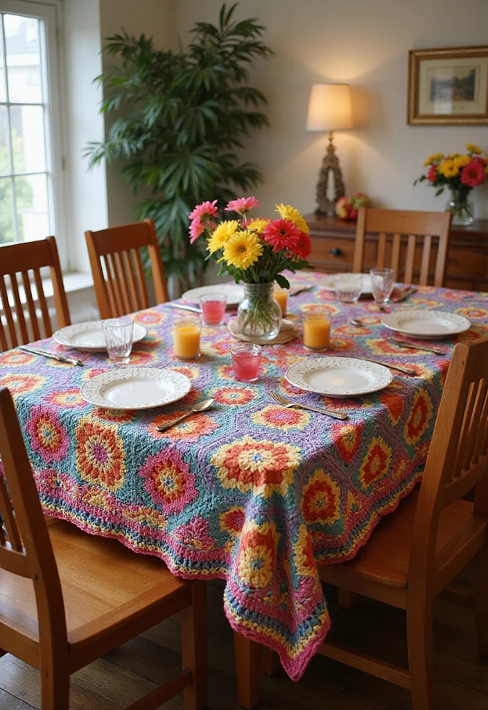 26 Granny Square Crochet Patterns Free Collections for Every Skill Level - 16. Granny Square Tablecloth