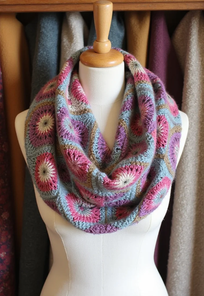 26 Granny Square Crochet Patterns Free Collections for Every Skill Level - 17. Granny Square Infinity Scarf