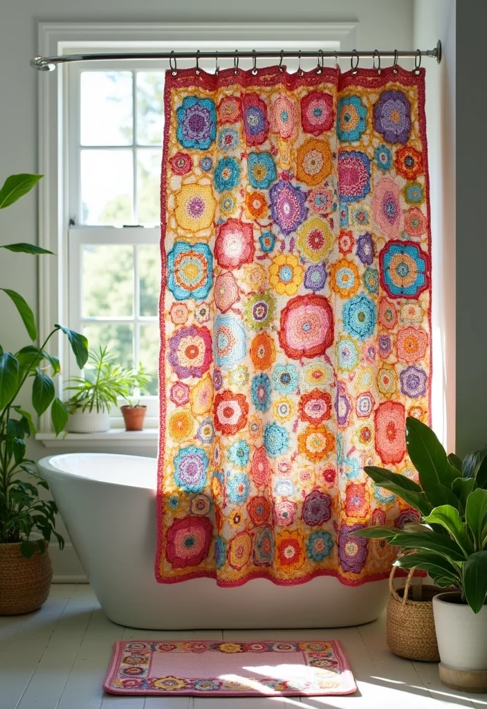 26 Granny Square Crochet Patterns Free Collections for Every Skill Level - 21. Granny Square Shower Curtain