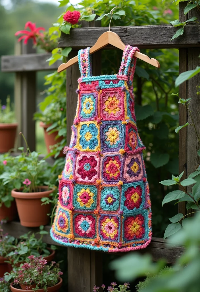 26 Granny Square Crochet Patterns Free Collections for Every Skill Level - 22. Granny Square Gardening Apron