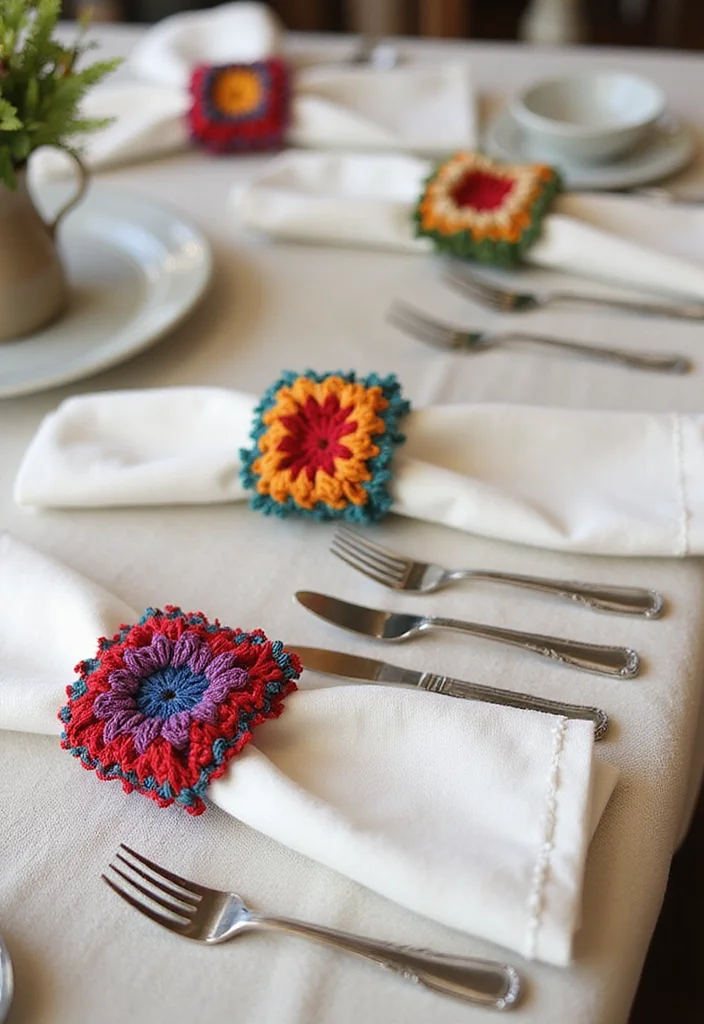 26 Granny Square Crochet Patterns Free Collections for Every Skill Level - 23. Granny Square Napkin Ring