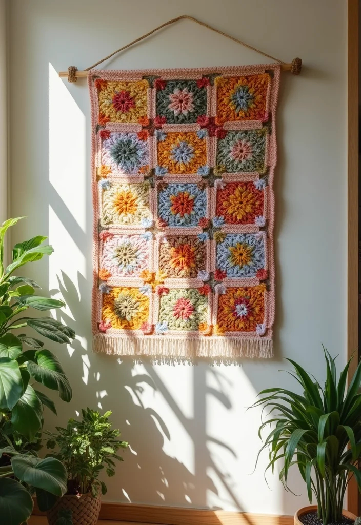 26 Granny Square Crochet Patterns Free Collections for Every Skill Level - 8. Granny Square Wall Hanging