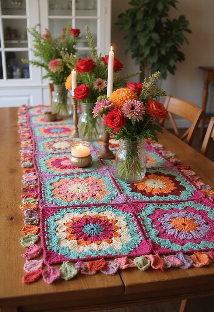 26 Granny Square Crochet Patterns Free Collections for Every Skill Level - 9. Granny Square Table Runner
