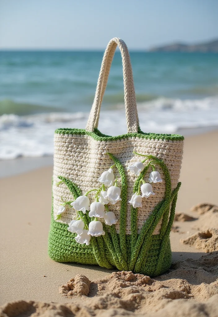26 Stunning Lily of the Valley Crochet Ideas to Make at Home - 11. Crochet Lily of the Valley Tote Bag