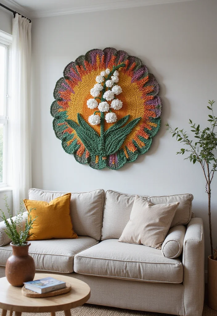 26 Stunning Lily of the Valley Crochet Ideas to Make at Home - 13. Lily of the Valley Wall Art