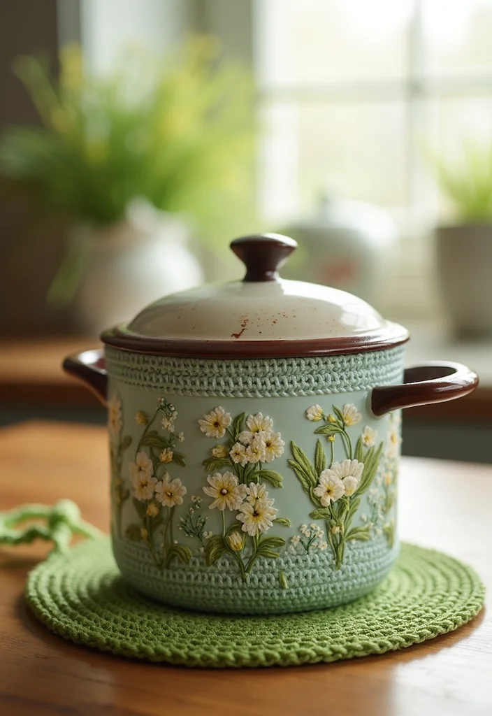 26 Stunning Lily of the Valley Crochet Ideas to Make at Home - 15. Crochet Lily of the Valley Pot Holder