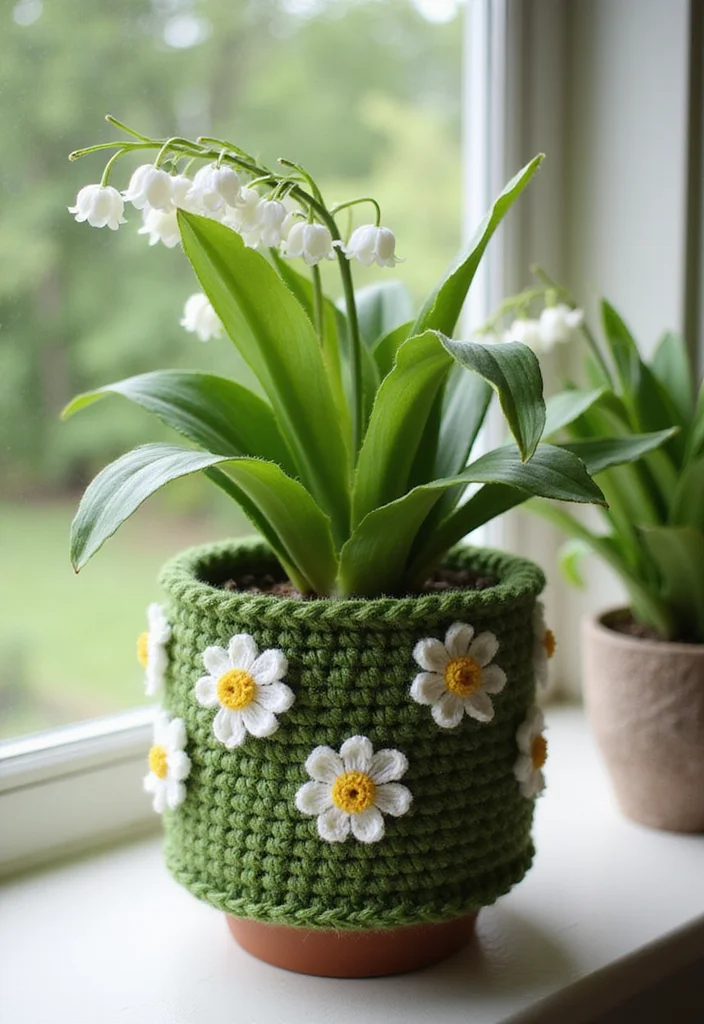 26 Stunning Lily of the Valley Crochet Ideas to Make at Home - 16. Lily of the Valley Plant Cozy