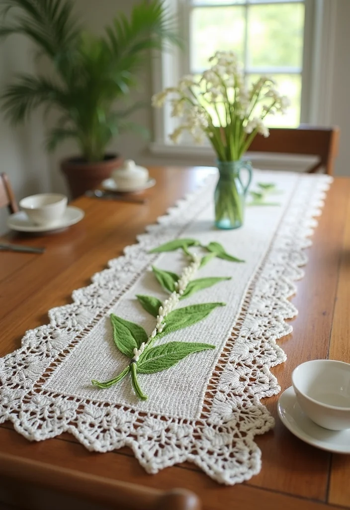 26 Stunning Lily of the Valley Crochet Ideas to Make at Home - 20. Crochet Lily of the Valley Table Runner