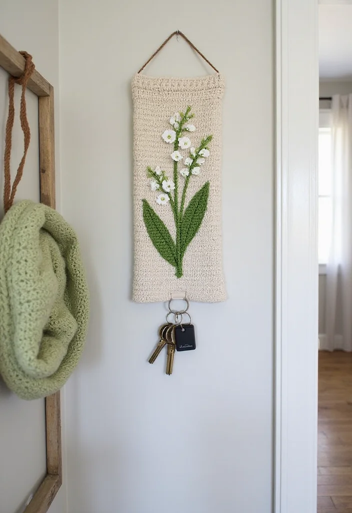 26 Stunning Lily of the Valley Crochet Ideas to Make at Home - 23. Lily of the Valley Key Holder