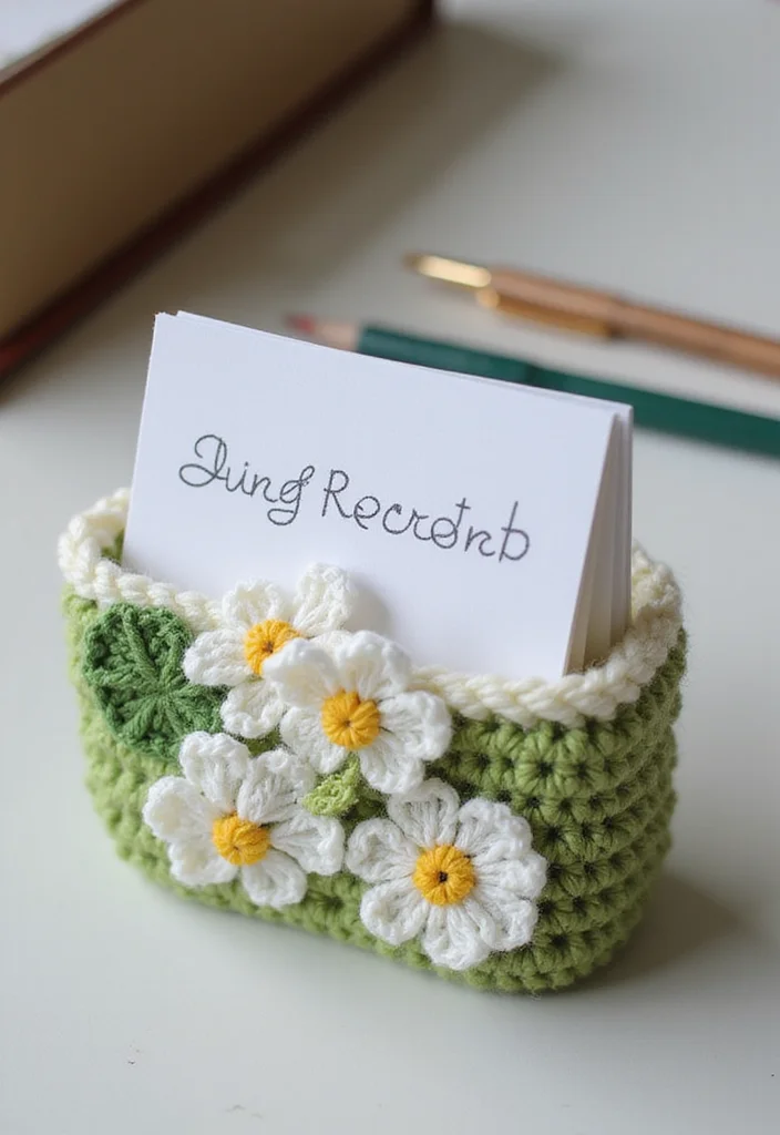 26 Stunning Lily of the Valley Crochet Ideas to Make at Home - 25. Crochet Lily of the Valley Business Card Holder