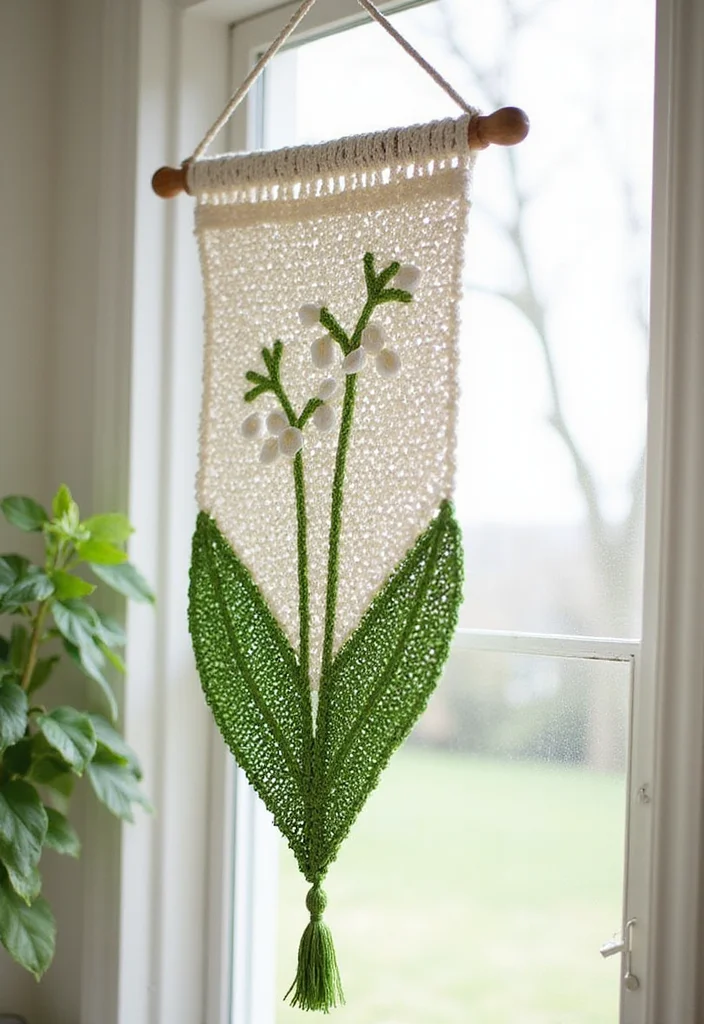 26 Stunning Lily of the Valley Crochet Ideas to Make at Home - 3. Crochet Lily of the Valley Wall Hanging