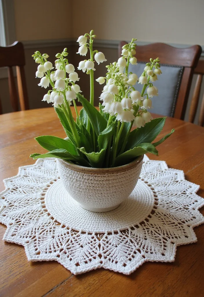 26 Stunning Lily of the Valley Crochet Ideas to Make at Home - 4. Lily of the Valley Table Centerpiece