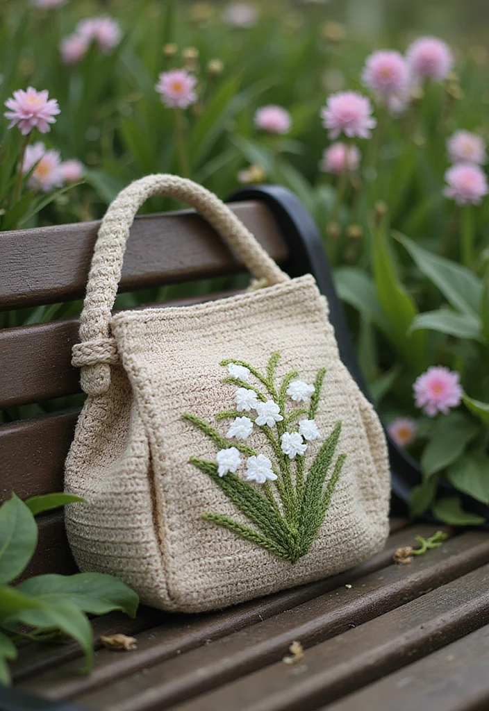 26 Stunning Lily of the Valley Crochet Ideas to Make at Home - 7. Crochet Lily of the Valley Bag