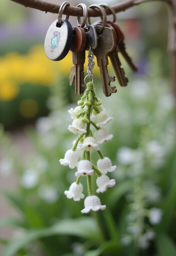 26 Stunning Lily of the Valley Crochet Ideas to Make at Home - 8. Lily of the Valley Keychain