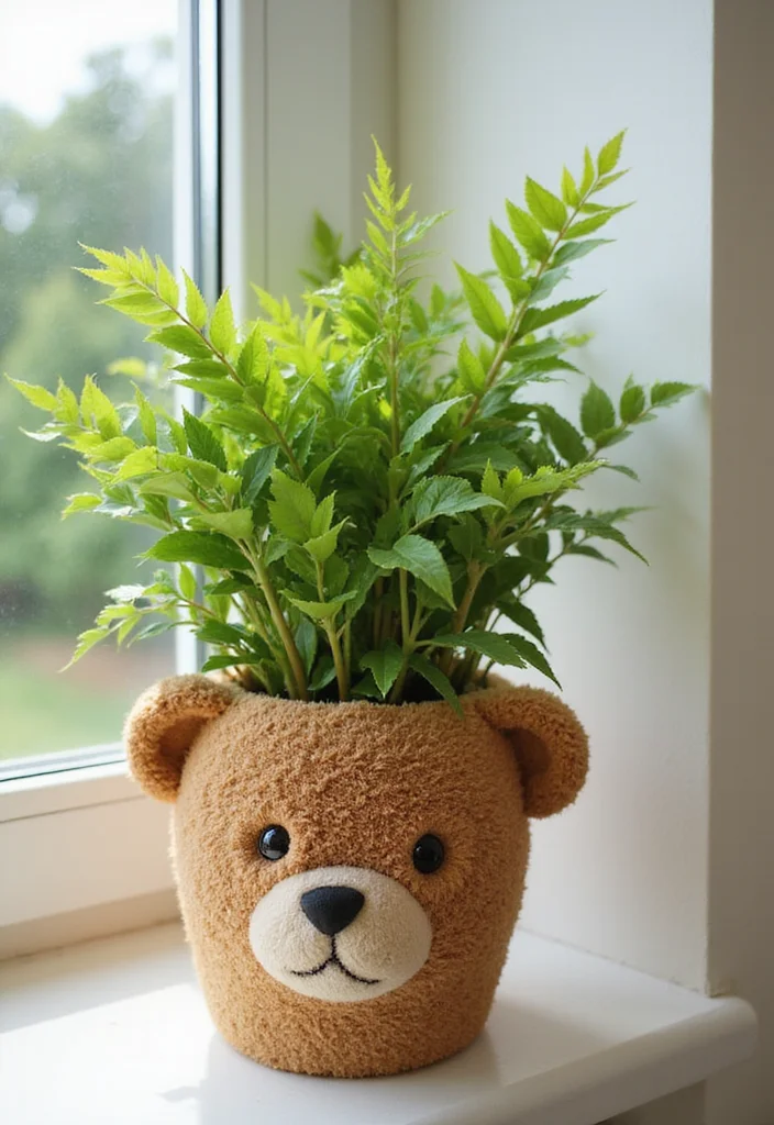 26 Sweet Crochet Teddy Bear Patterns Free Projects for Beginners - 21. Teddy Bear Plant Pot Cover