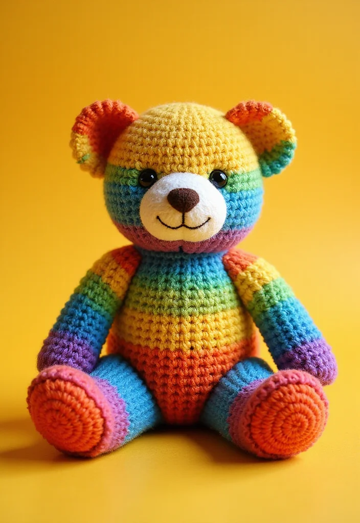 26 Sweet Crochet Teddy Bear Patterns Free Projects for Beginners - 3. Rainbow Teddy Bear