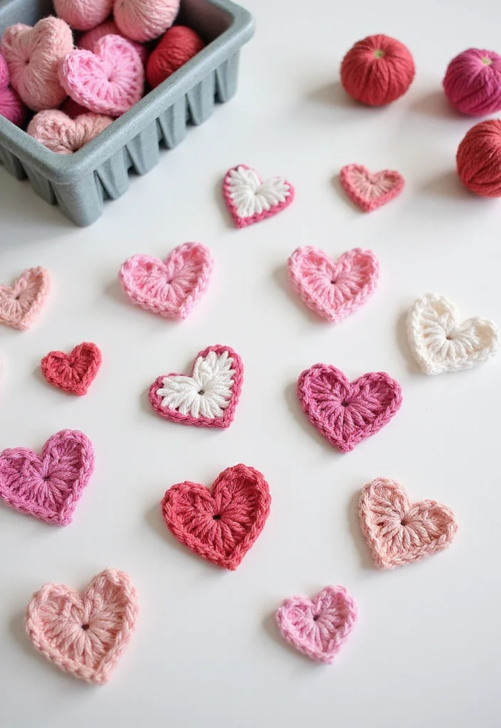 27 Charming Ideas on How to Crochet a Heart for Gifts & Decor - 11. Heart Appliques