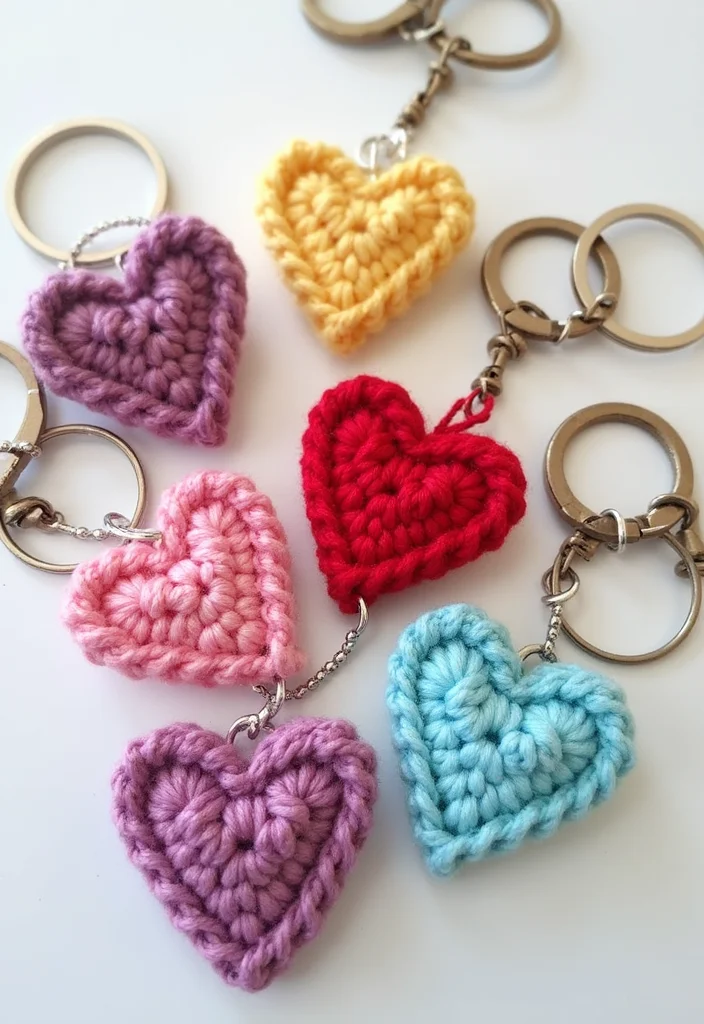 27 Charming Ideas on How to Crochet a Heart for Gifts & Decor - 16. Heart Key Fobs