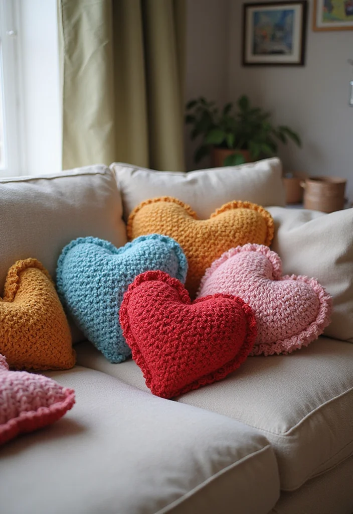 27 Charming Ideas on How to Crochet a Heart for Gifts & Decor - 2. Stuffed Crochet Heart Pillows