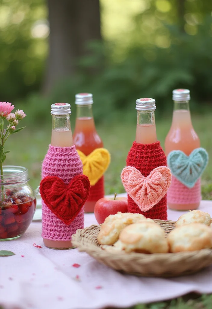 27 Charming Ideas on How to Crochet a Heart for Gifts & Decor - 20. Heart Bottle Cover