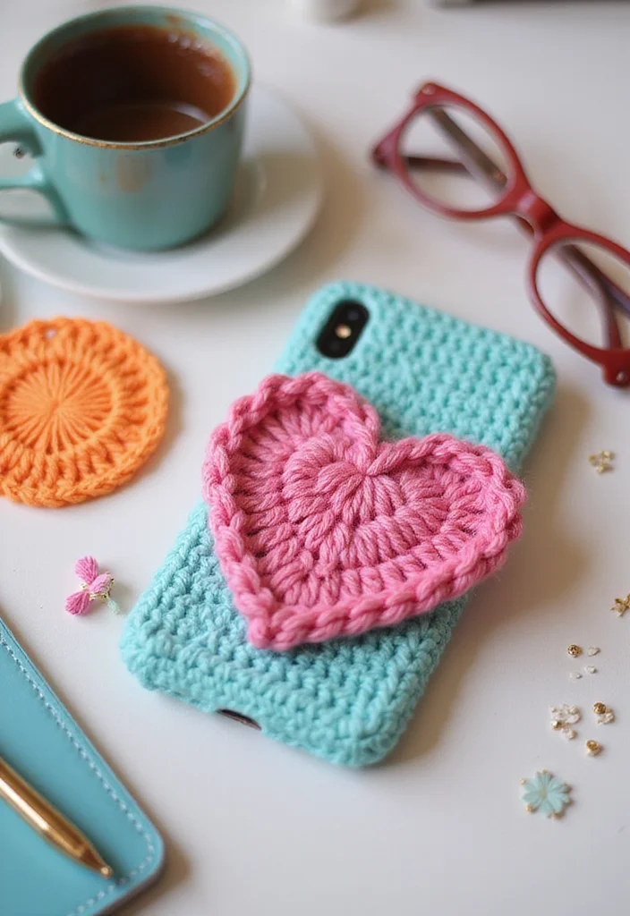 27 Charming Ideas on How to Crochet a Heart for Gifts & Decor - 21. Heart Phone Case