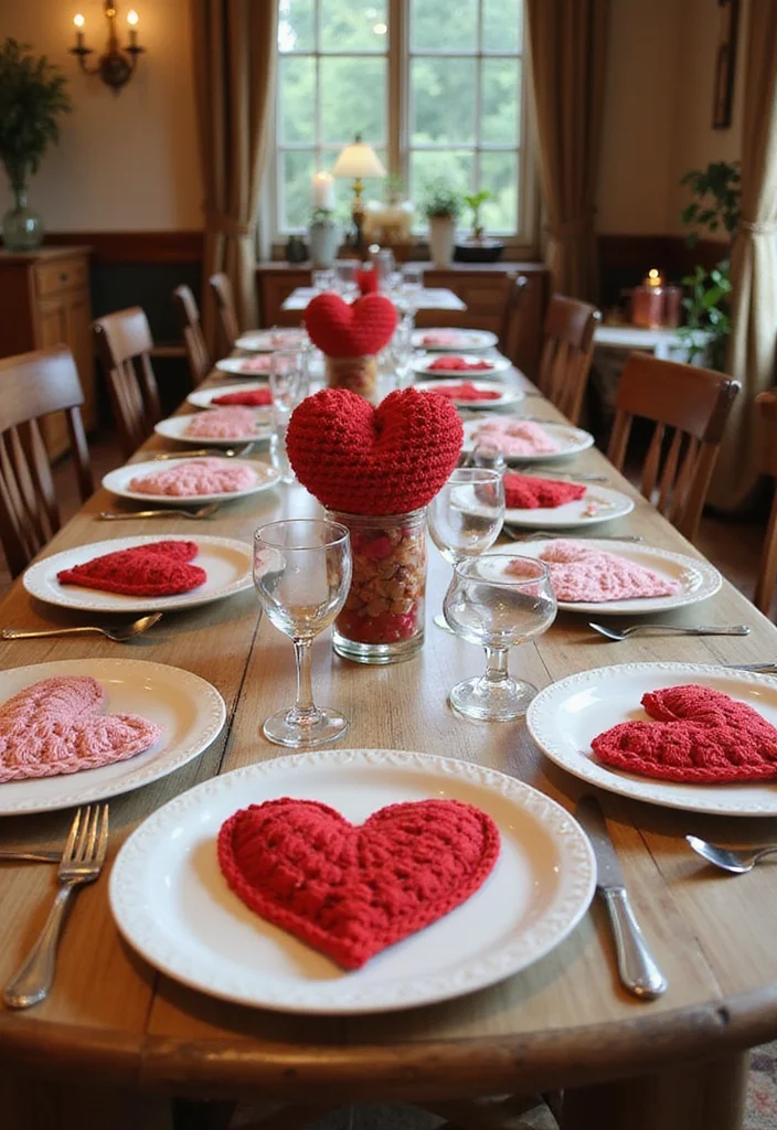27 Charming Ideas on How to Crochet a Heart for Gifts & Decor - 25. Heart Table Centerpieces